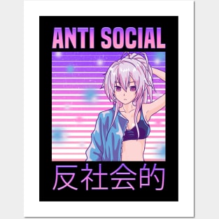 Anti Social Japanese Text Aesthetic Vaporwave Anime Posters and Art